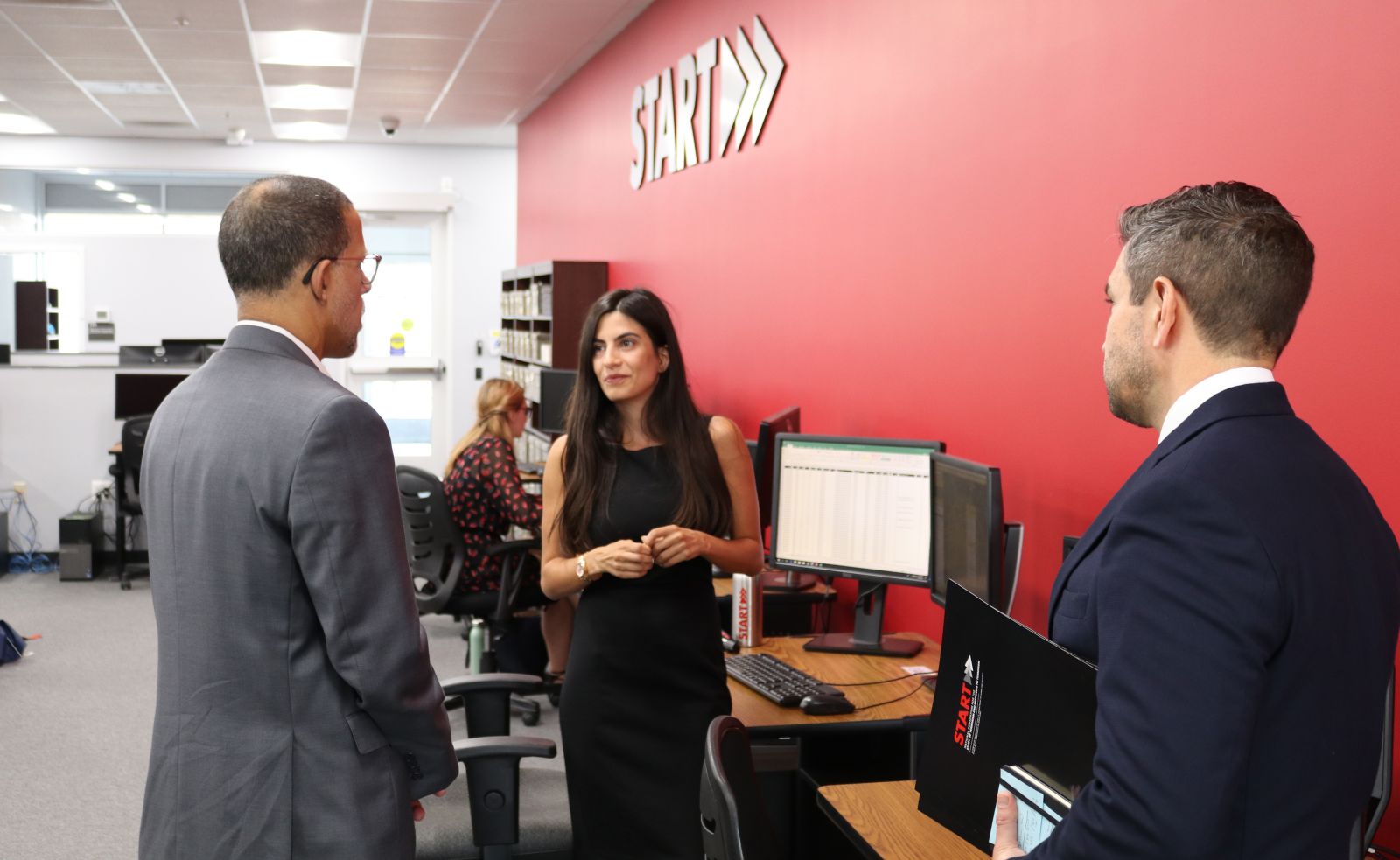 (1)	GTD Intern Laura Eid briefs Congressman Brown and START Director William Braniff