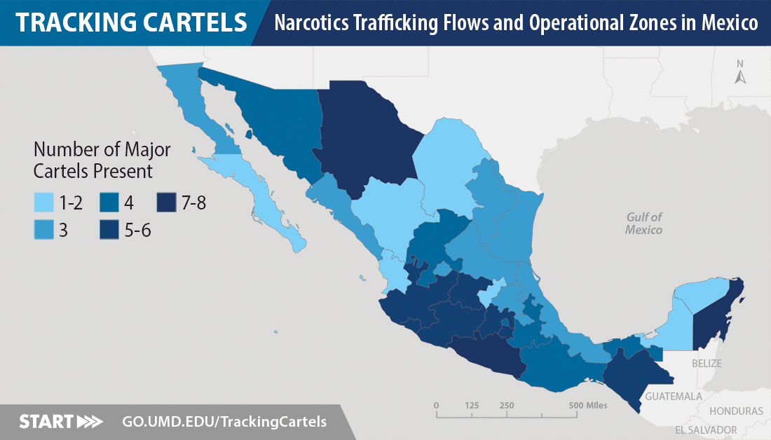 Animation of Narcotics Trafficking Flows and Operational Zones in Mexico